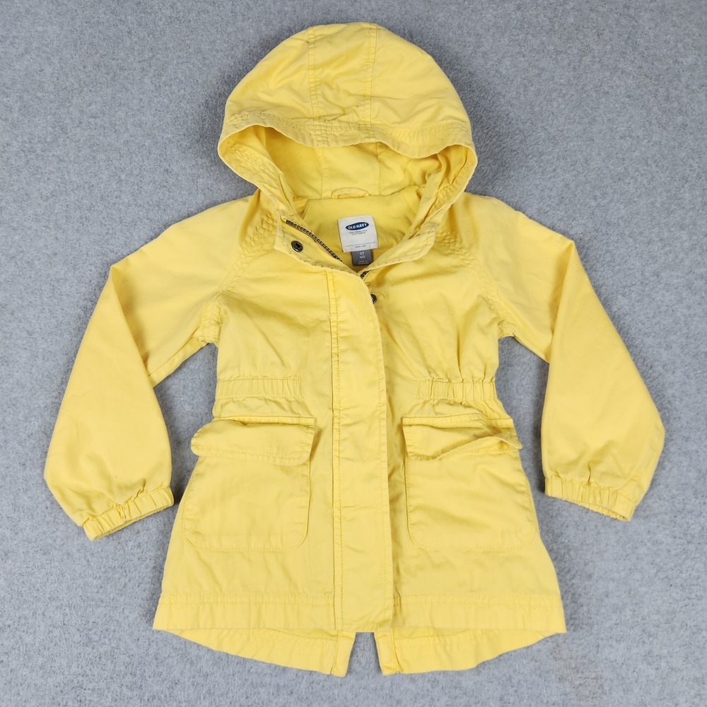 Old Navy Jacket Girls 4T Yellow Utility Hooded Anorak Elastic Waist Full Zip